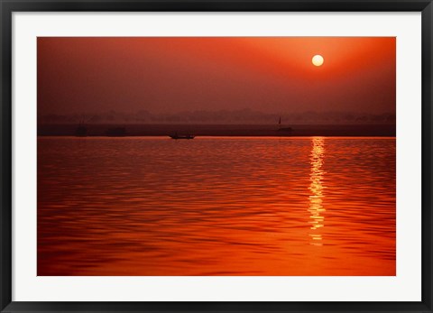 Framed Sunset over the Ganges River in Varanasi, India Print