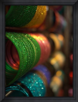Framed Bangles are stacked up at a store in Bangalore, Karnataka, India, Print