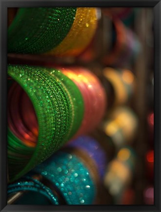 Framed Bangles are stacked up at a store in Bangalore, Karnataka, India, Print