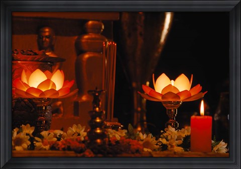 Framed Hindu Prayer Altar, India Print