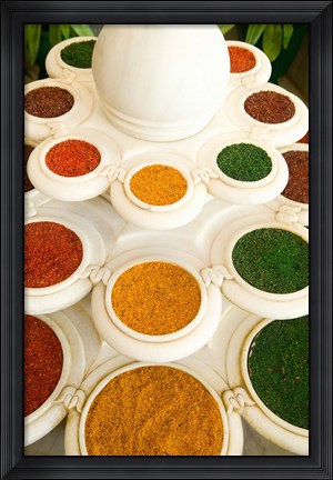 Framed Bowls of Spices from Above, Agra, India Print