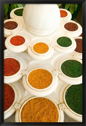 Framed Bowls of Spices from Above, Agra, India Print