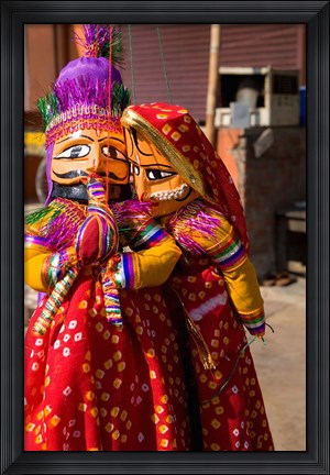Framed Puppets For Sale in Downtown Center of the Pink City, Jaipur, Rajasthan, India Print