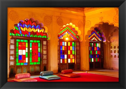 Framed Windows of colored glass, Mehrangarh Fort, Jodhpur, Rajasthan, India Print