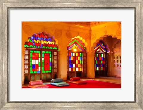 Framed Windows of colored glass, Mehrangarh Fort, Jodhpur, Rajasthan, India Print