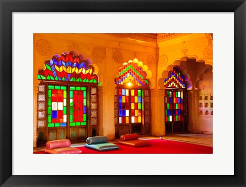 Framed Windows of colored glass, Mehrangarh Fort, Jodhpur, Rajasthan, India Print