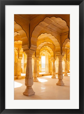 Framed Colonnaded gallery, Amber Fort, Jaipur, Rajasthan, India. Print