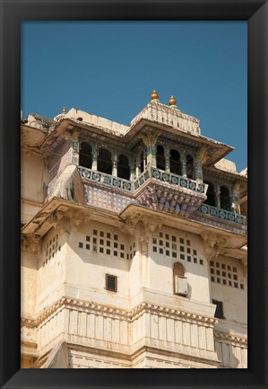 Framed Decorated balconies, City Palace, Udaipur, Rajasthan, India. Print