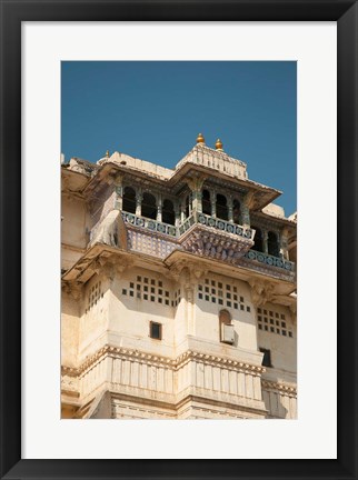 Framed Decorated balconies, City Palace, Udaipur, Rajasthan, India. Print