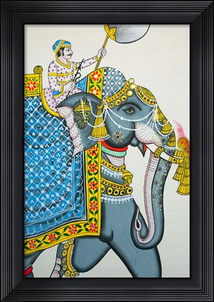 Framed Elephant mural, Mahendra Prakash hotel, Udaipur, Rajasthan, India. Print