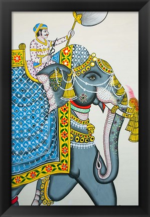 Framed Elephant mural, Mahendra Prakash hotel, Udaipur, Rajasthan, India. Print