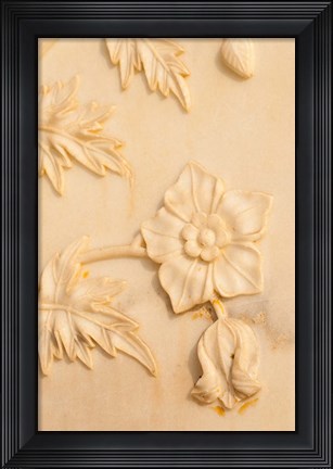 Framed Floral Carving, Taj Mahal, Agra, Uttar Pradesh, India. Print