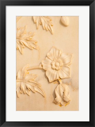 Framed Floral Carving, Taj Mahal, Agra, Uttar Pradesh, India. Print