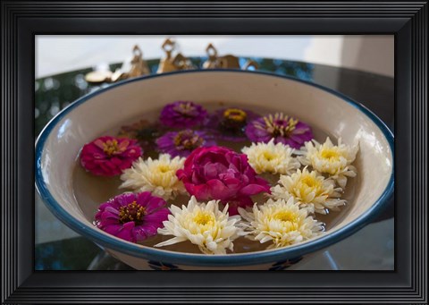 Framed Flowers in a bowl, Rawal Jojawar Hotel, Jojawar, Rajasthan, India. Print