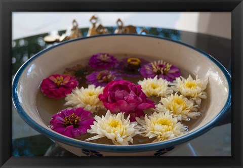 Framed Flowers in a bowl, Rawal Jojawar Hotel, Jojawar, Rajasthan, India. Print