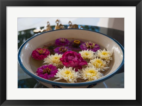 Framed Flowers in a bowl, Rawal Jojawar Hotel, Jojawar, Rajasthan, India. Print