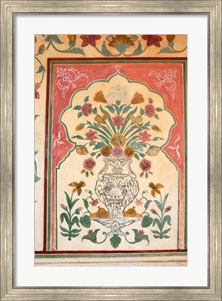 Framed Fresco, Amber Fort, Jaipur, Rajasthan, India. Print