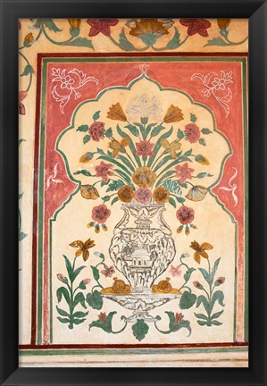 Framed Fresco, Amber Fort, Jaipur, Rajasthan, India. Print