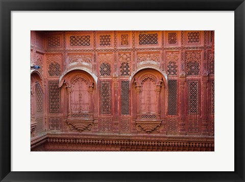 Framed Intricately carved walls of Mehrangarh Fort, Jodhpur, Rajasthan, India Print