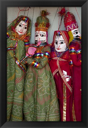 Framed Kathputli, traditional Rajasthani puppets, Pushkar, Rajasthan, India Print