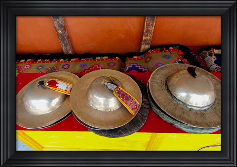 Framed Brass cymbals at Hemis Monastery, Ladakh, India Print