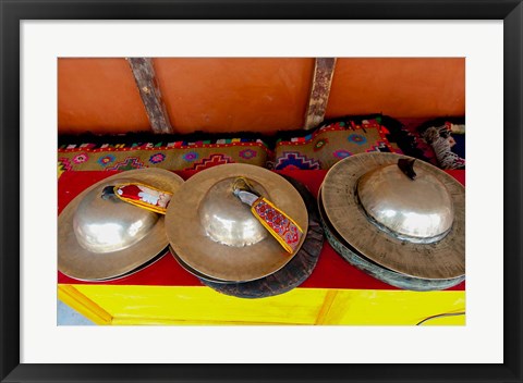 Framed Brass cymbals at Hemis Monastery, Ladakh, India Print