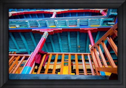 Framed Brightly painted building detail, Shey Palace, Ladakh, India Print