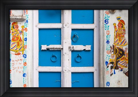 Framed House painted blue, Udaipur, Rajasthan, India Print