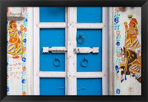 Framed House painted blue, Udaipur, Rajasthan, India Print