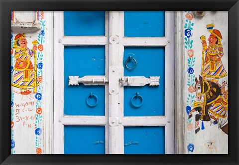 Framed House painted blue, Udaipur, Rajasthan, India Print