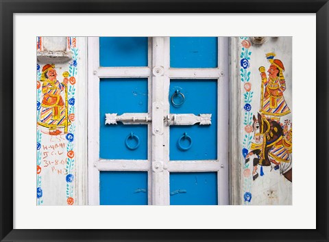 Framed House painted blue, Udaipur, Rajasthan, India Print