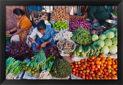 Framed Selling fruit in local market, Goa, India Print