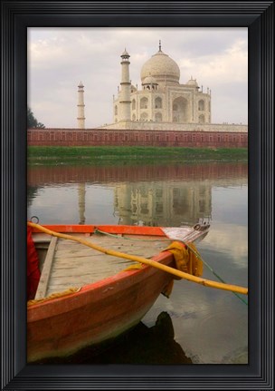 Framed Canoe in Water with Taj Mahal, Agra, India Print