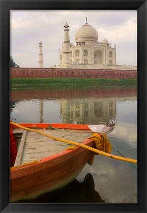 Framed Canoe in Water with Taj Mahal, Agra, India Print