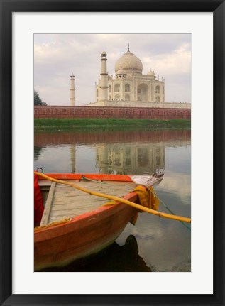 Framed Canoe in Water with Taj Mahal, Agra, India Print