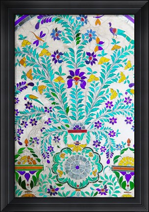 Framed Decorated Tile Painting at City Palace, Udaipur, Rajasthan, India Print