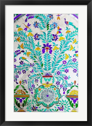 Framed Decorated Tile Painting at City Palace, Udaipur, Rajasthan, India Print