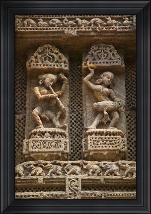 Framed Details of Bas Relief of Orissa Dancers at Sun Temple, Konark, Orissa, India Print