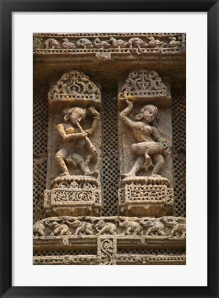 Framed Details of Bas Relief of Orissa Dancers at Sun Temple, Konark, Orissa, India Print