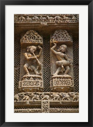 Framed Details of Bas Relief of Orissa Dancers at Sun Temple, Konark, Orissa, India Print