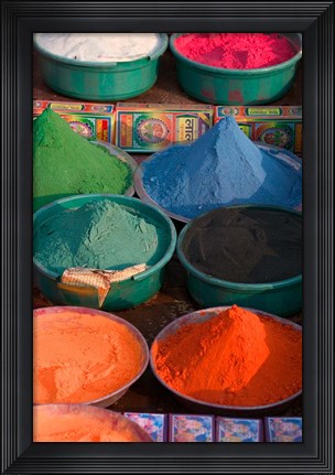 Framed Selling Holy Color Powder at the Market, Puri, Orissa, India Print