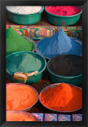 Framed Selling Holy Color Powder at the Market, Puri, Orissa, India Print