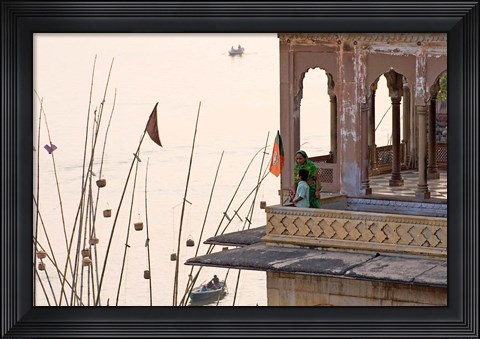 Framed Daily Life Along The Ganges River, Varanasi, India Print