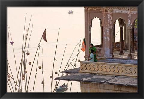 Framed Daily Life Along The Ganges River, Varanasi, India Print