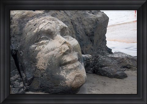 Framed Famous Face of Shiva on the Rock on Vagator Beach, Goa, India Print