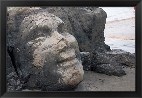 Framed Famous Face of Shiva on the Rock on Vagator Beach, Goa, India Print