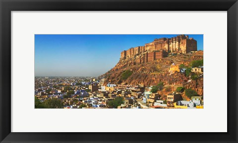 Framed Cityscape of the Blue City with Meherangarh, Majestic Fort, Jodhpur, Rajasthan, India Print