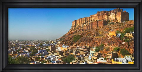 Framed Cityscape of the Blue City with Meherangarh, Majestic Fort, Jodhpur, Rajasthan, India Print