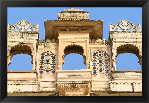 Framed Architectual detail on City Palace, Udaipur, Rajasthan, India Print