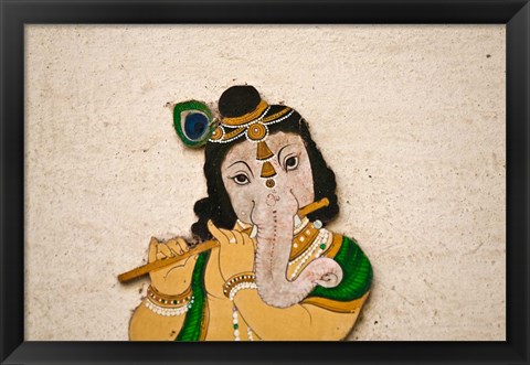 Framed Mural depicting Ganesha, a Hindu deity, inside City Palace, Udaipur, Rajasthan, India Print